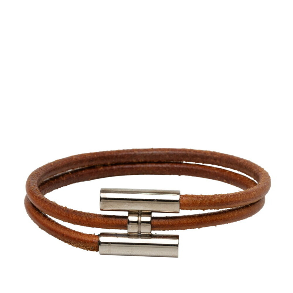 HERMES Brown Leather Charm Bracelet